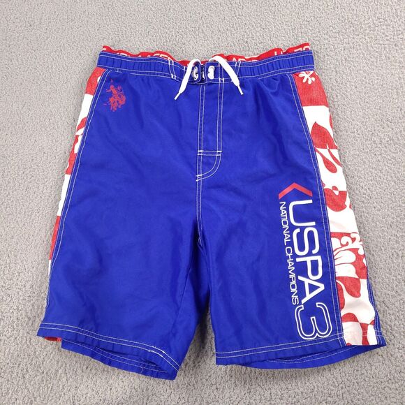 US Polo Assn Board Swim Shorts Boys Large‎ 14/16 Blue USPA3 Champions Lined - Picture 1 of 15